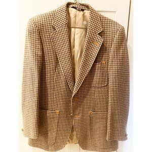 Vintage 90s DAKS Wool Houndstooth Blazer: Leather Elbow Patches, Size 40/42